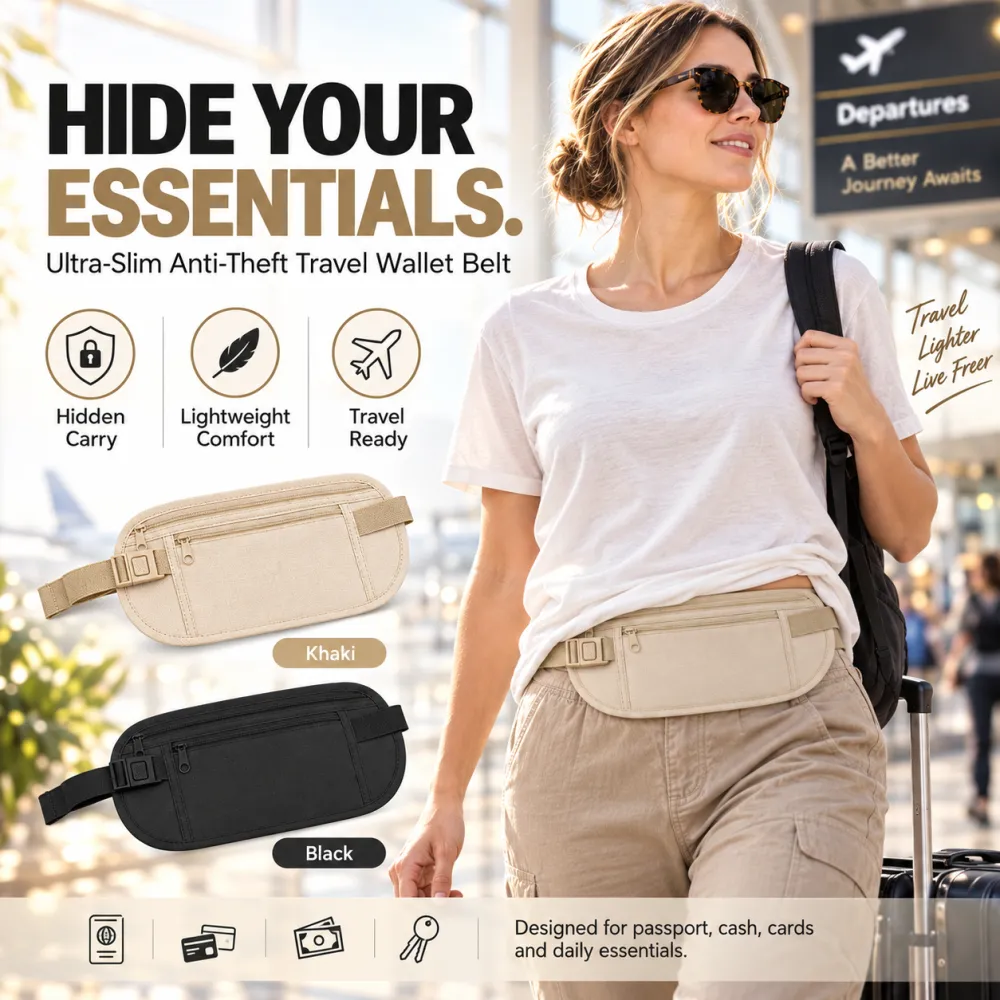 Ultra-Thin Anti-Theft Travel Wallet with Hidden Waist Strap