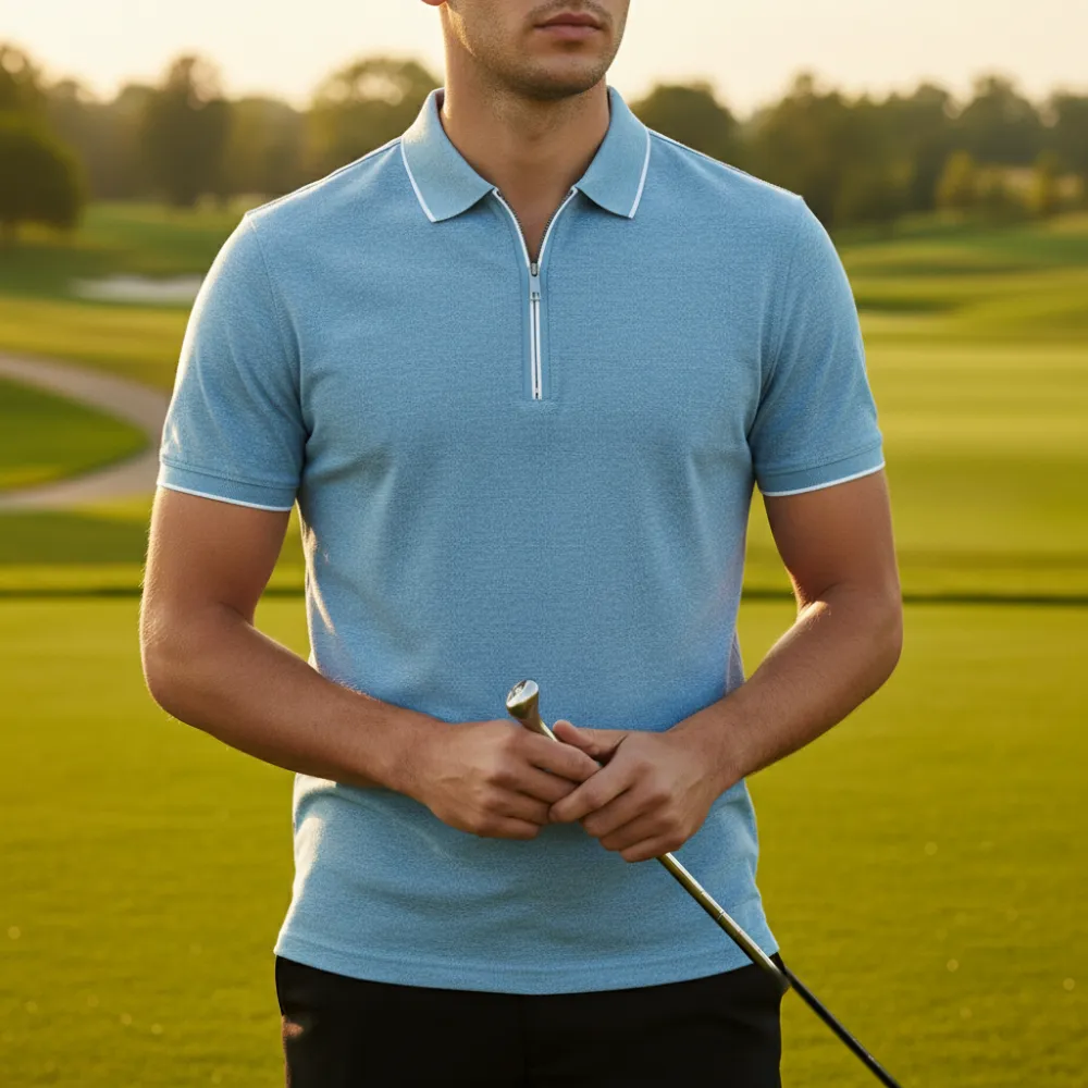 Textured Zip Collar Polo