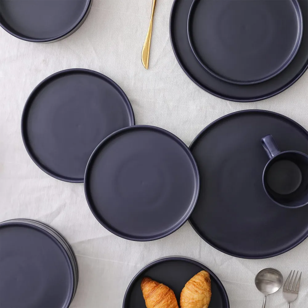 Stone Lain Coupe Dinnerware Set, Service For 8, Black Matte