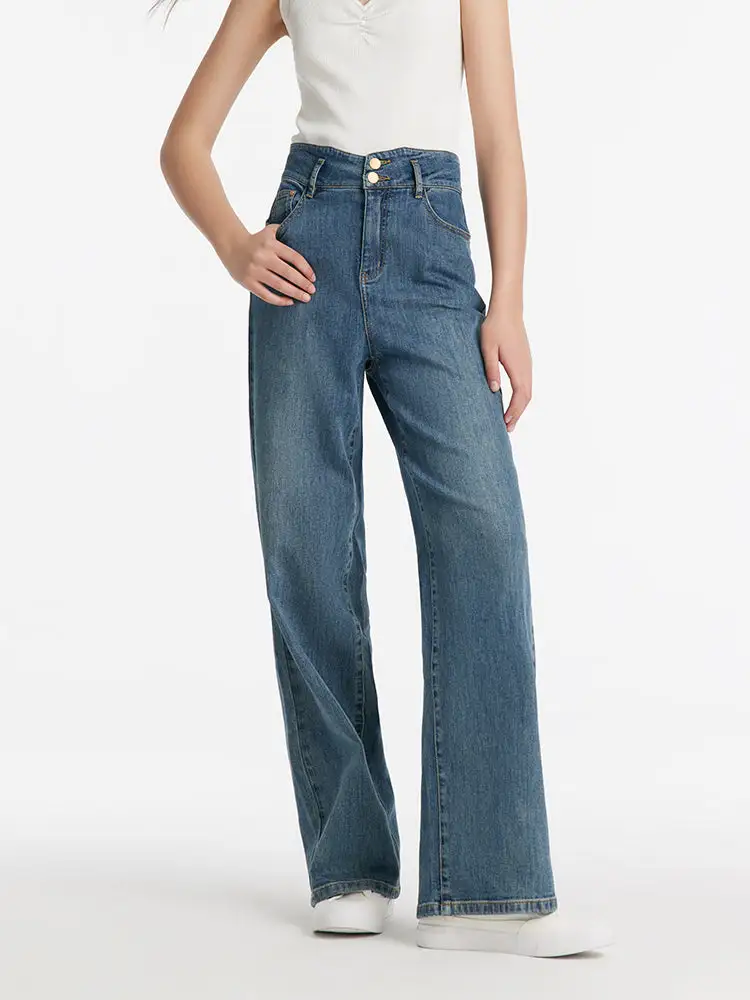 Pre-Order High-Waisted Loose Straight Full Length Women Jeans