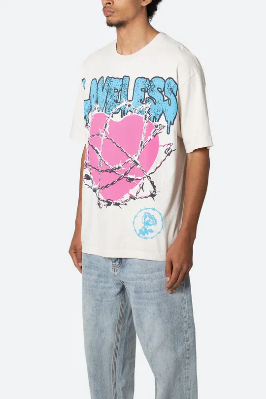 WHITE LOVELESS HEART BARBED WIRE T-SHIRT