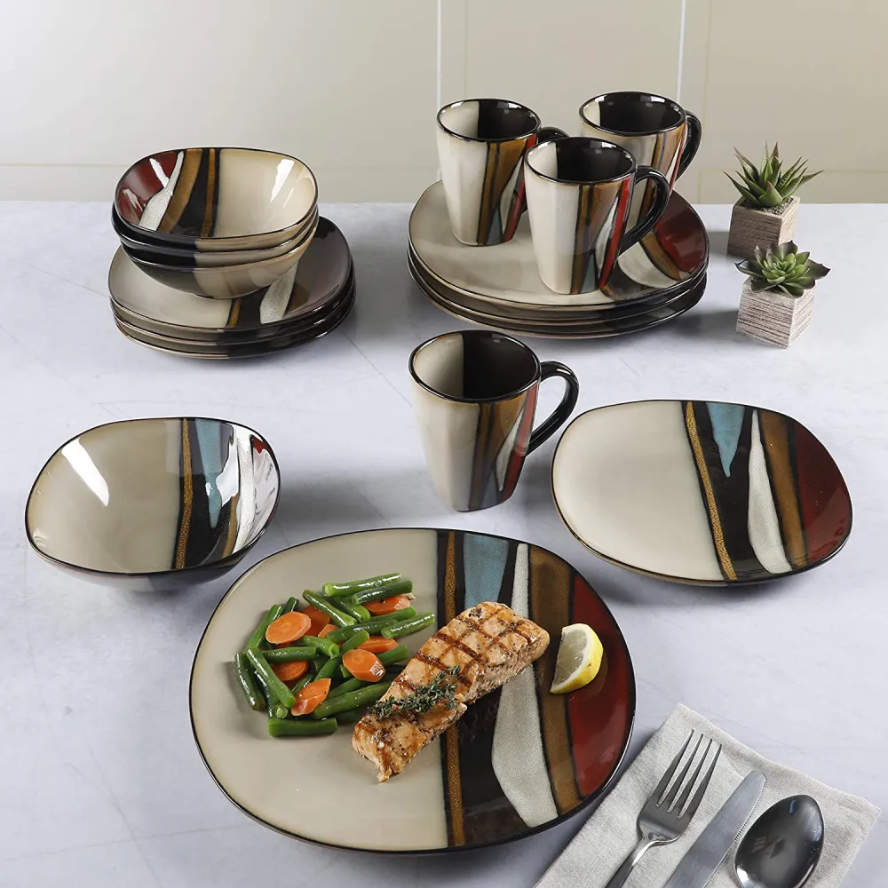 Gibson Elite Althea Reactive Dinnerware Set, 16 Pc, Teal