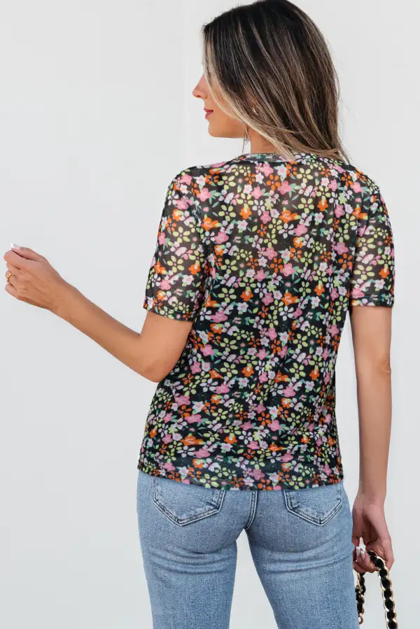 Sheer Mesh Round Neck Tee