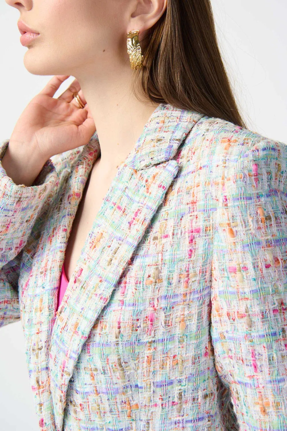 Multicolored Tweed Notch - Lapel Blazer