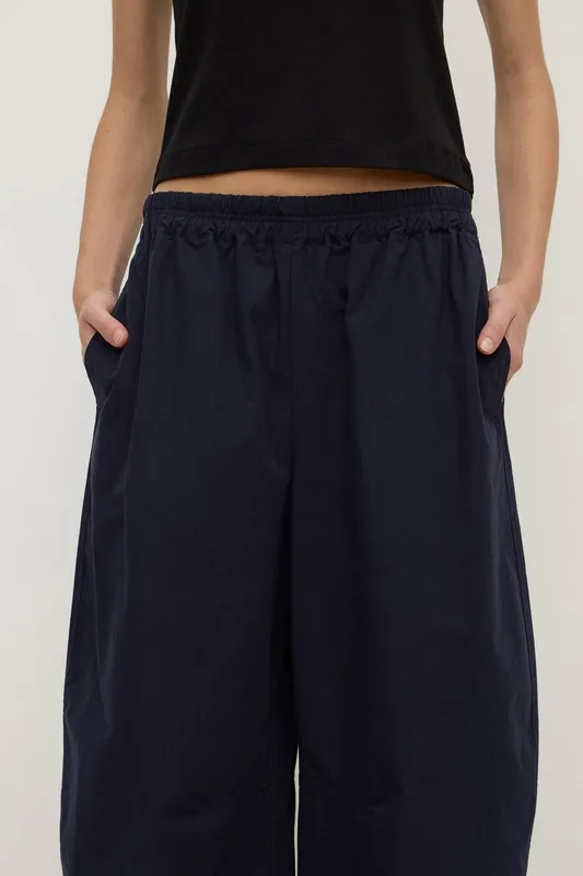 Navy Voluminous Cotton Barrel-Leg Pant
