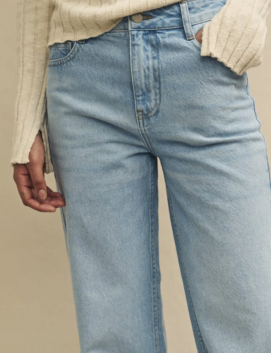 Blue Light Wash Denim High Rise Relaxed Straight Leg Jeans