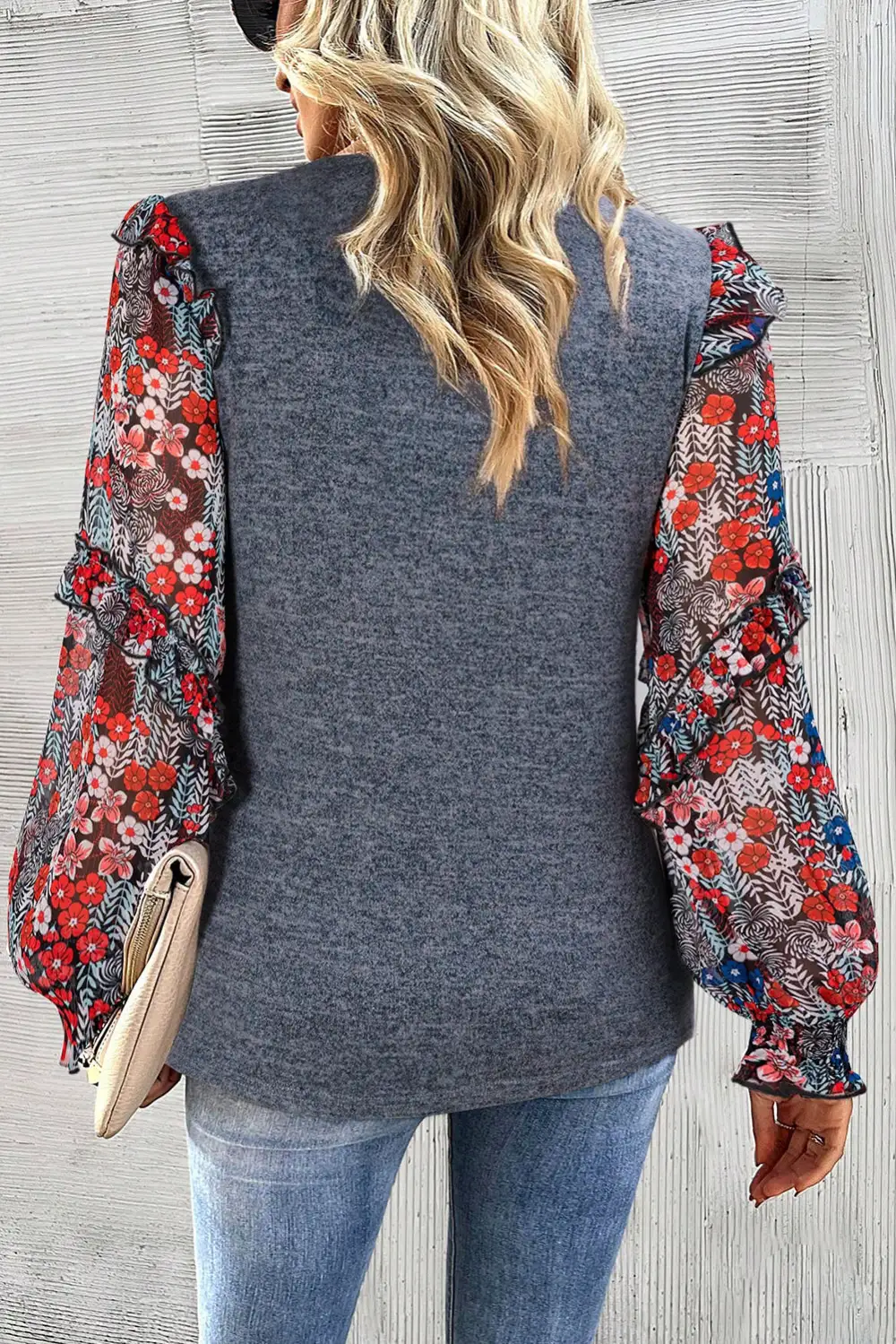 Floral Ruffled Crew Neck Blouse