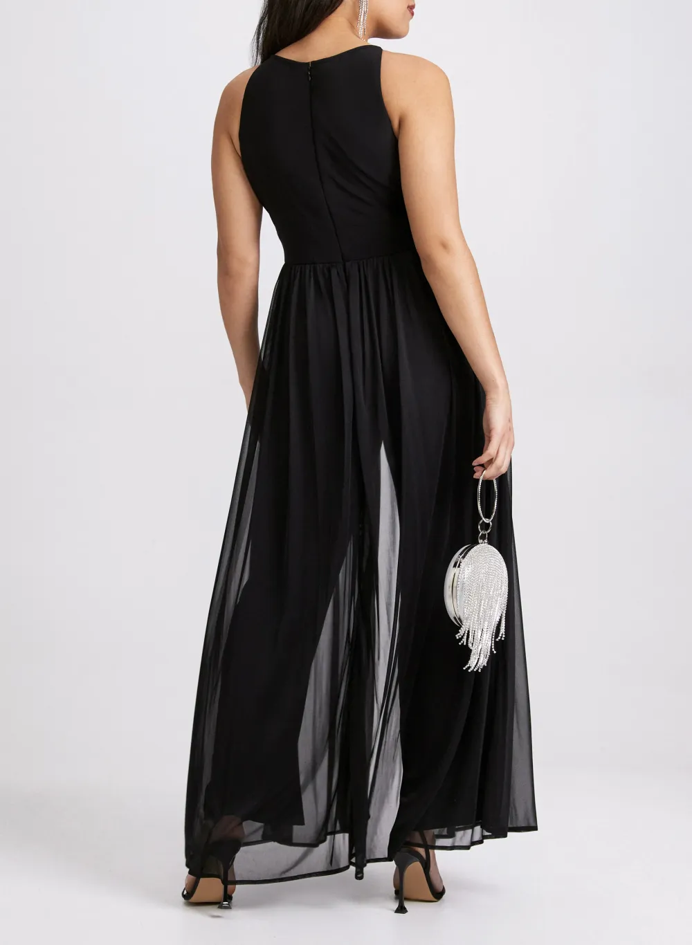 Black Jumpsuit With Sequin-Trimmed Insert