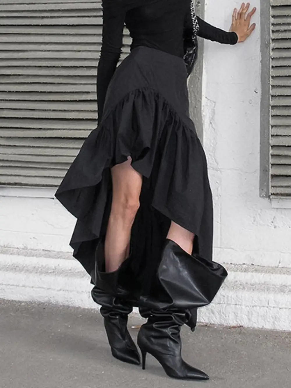 Ruffle Trim Cotton Blend Skirt