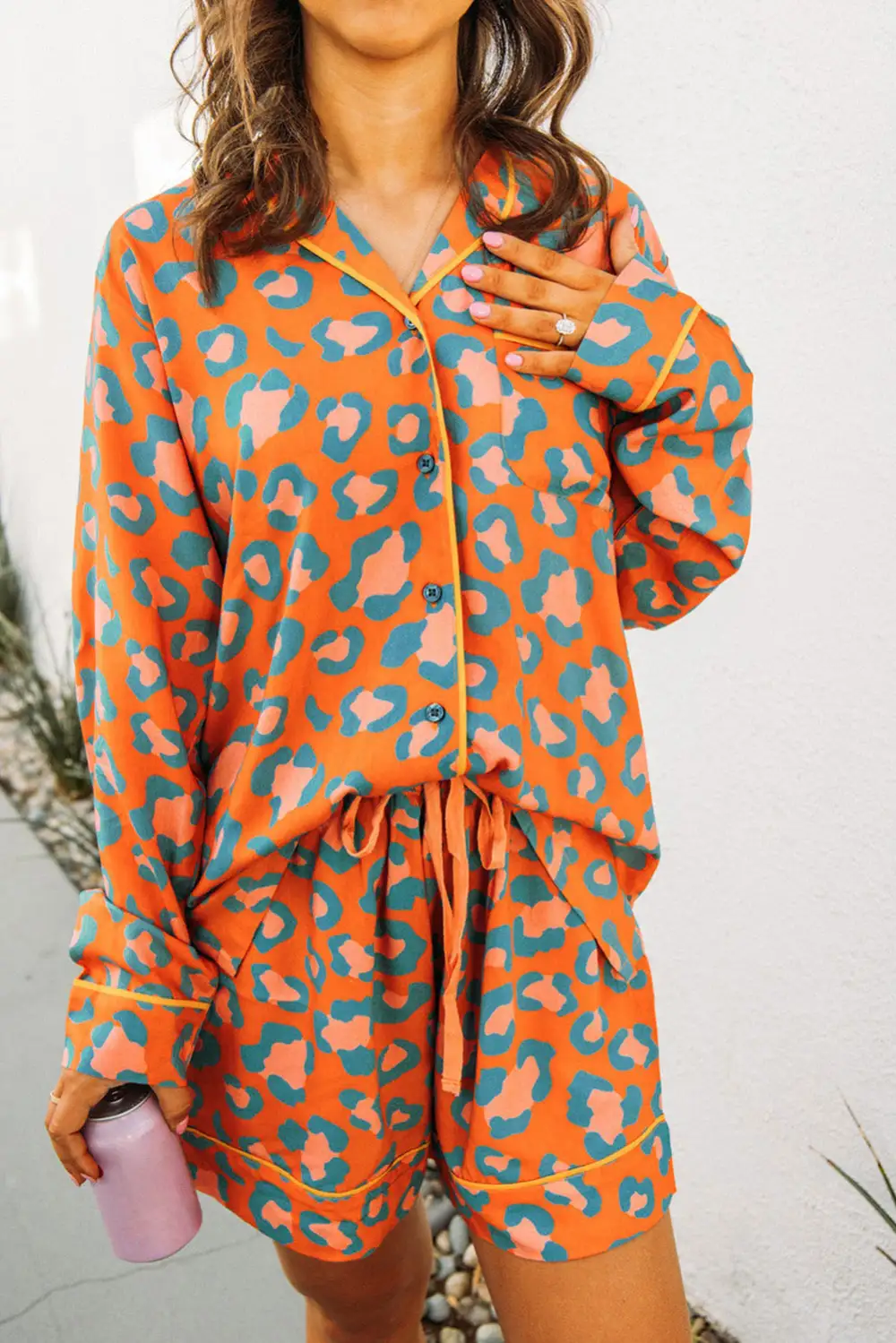 Cozy Leopard Print Short Pajama Set
