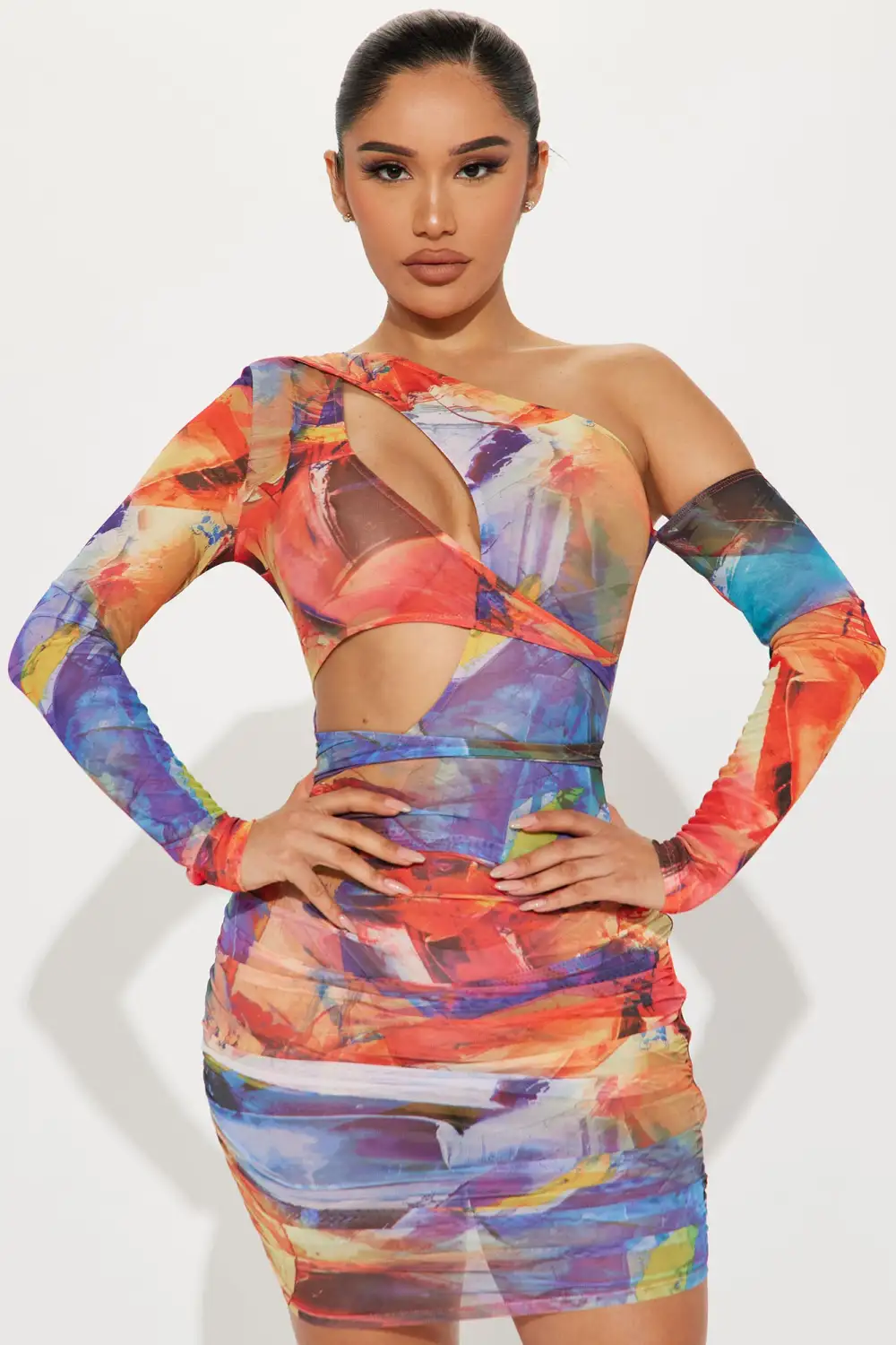 Cathedral Art Mesh Mini Dress - Multi Color