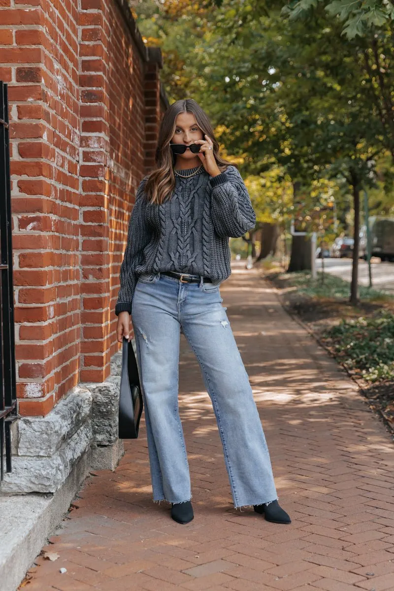 Free People Frankie Cable Knit Sweater - Charcoal