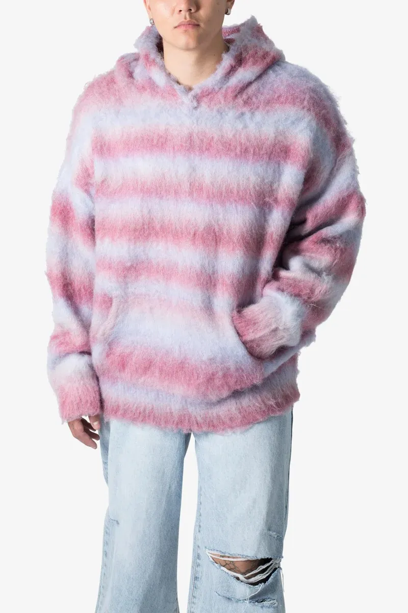 PINK AND BLUE TIE - DYE FUZZY HOODIE