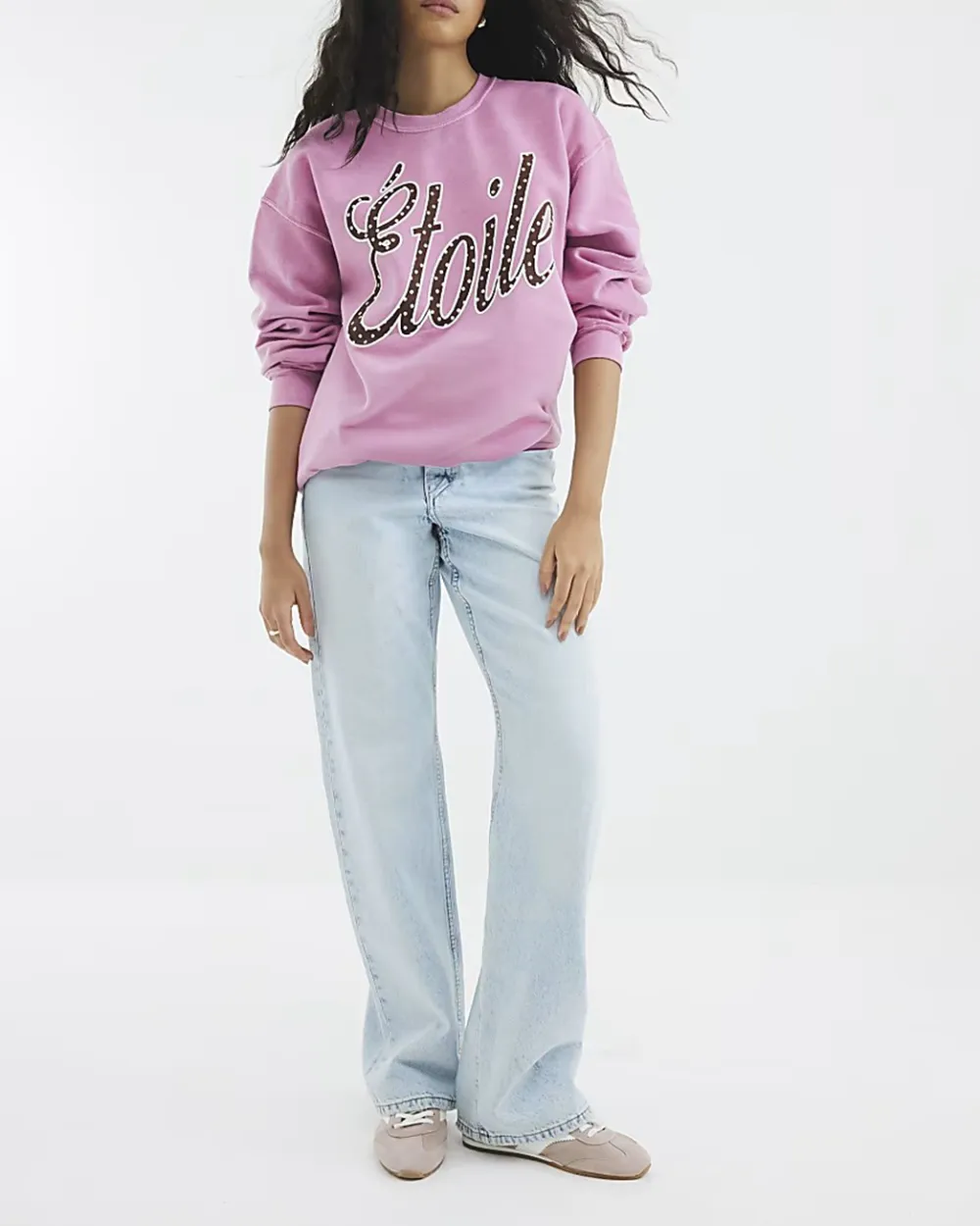Pink Round Neck Letter Print Women's Sweatshirts
