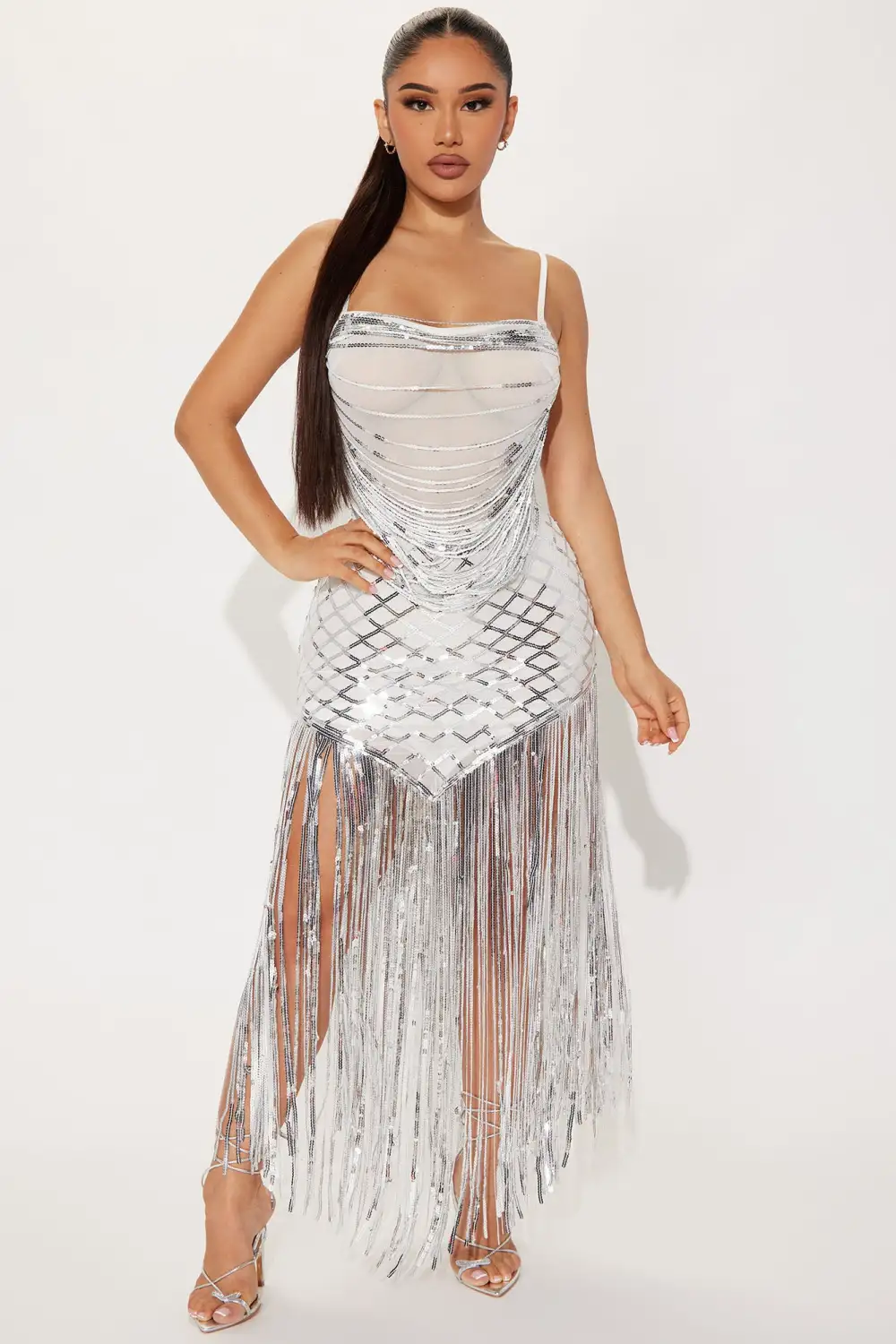 Cristina Sequin Maxi Dress - Silver