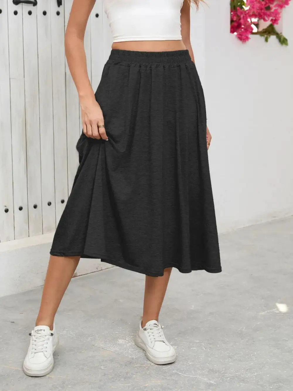 Elastic Waist Pockets La Skirt