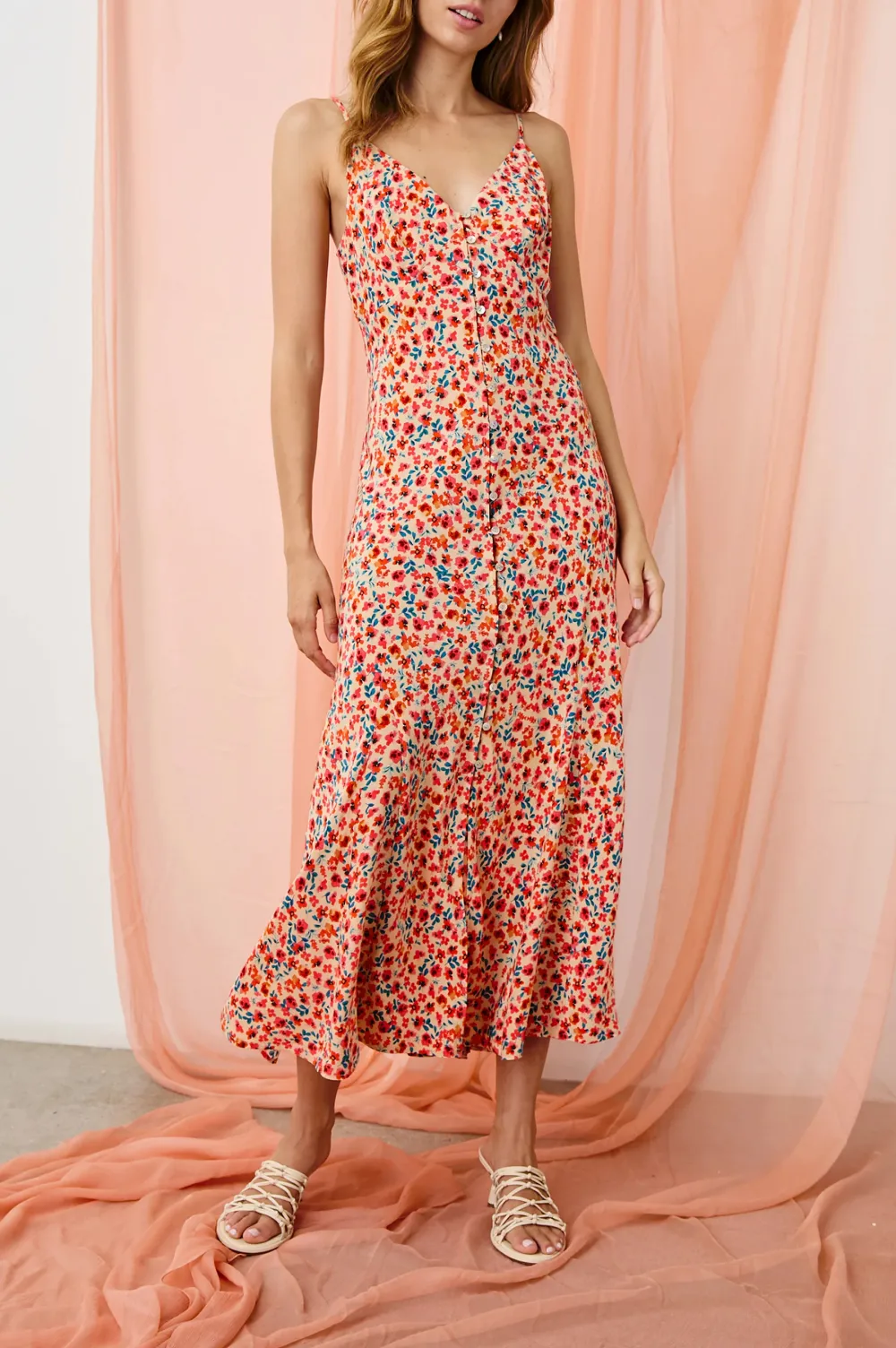 Deep V-Neck Floral Retro Dress