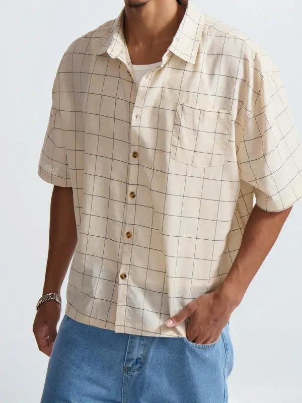 Casual Soft And Comfortable Gream Plaid Shirt