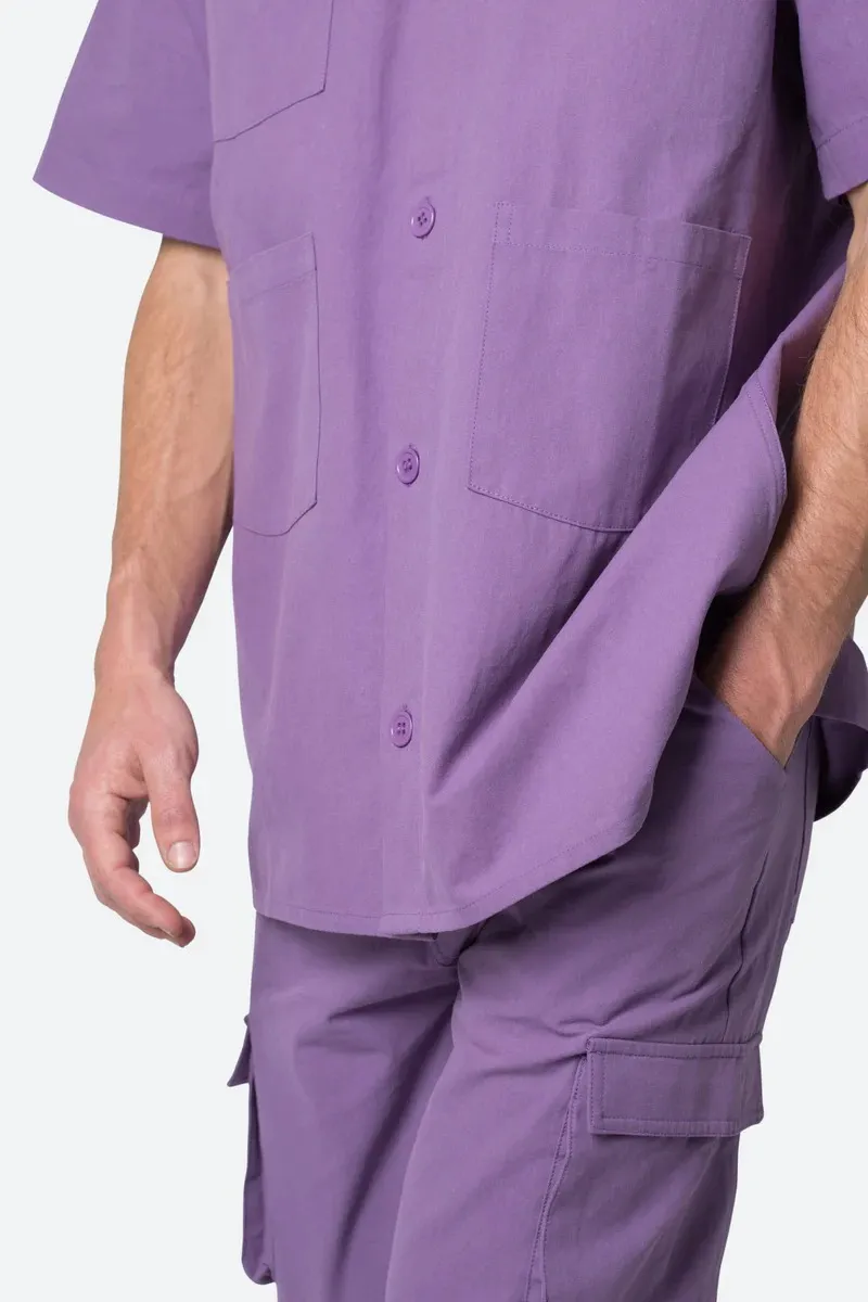 PURPLE COLLARED CARGO SHORT SLEEVE SHIRT