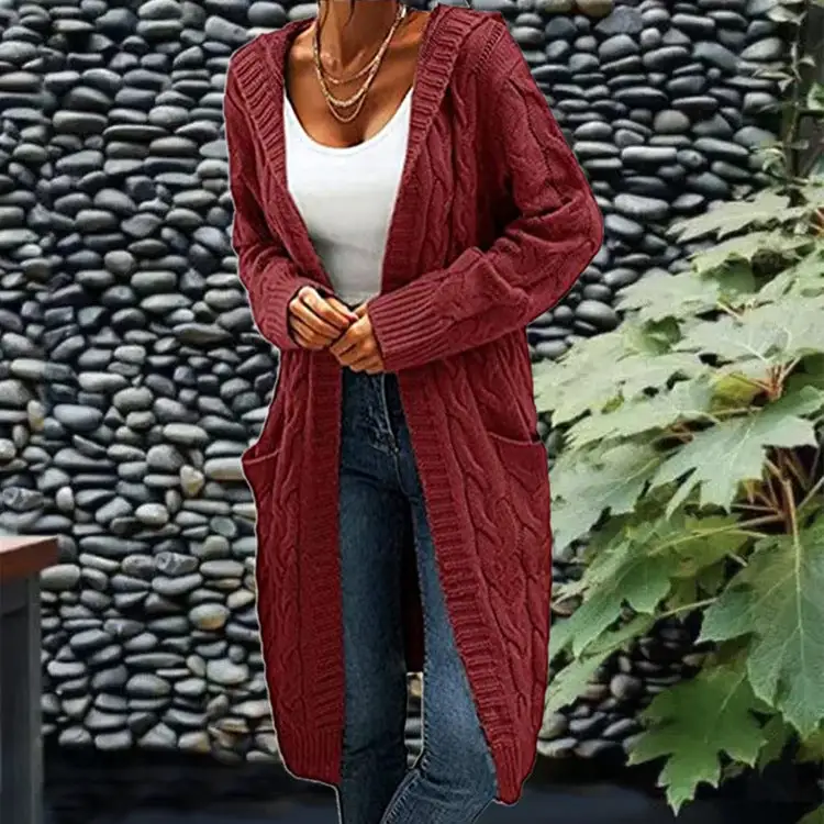 Women’s Mid-Length Knit Cardigan Sweater with Pockets in 4 Colors S-XL