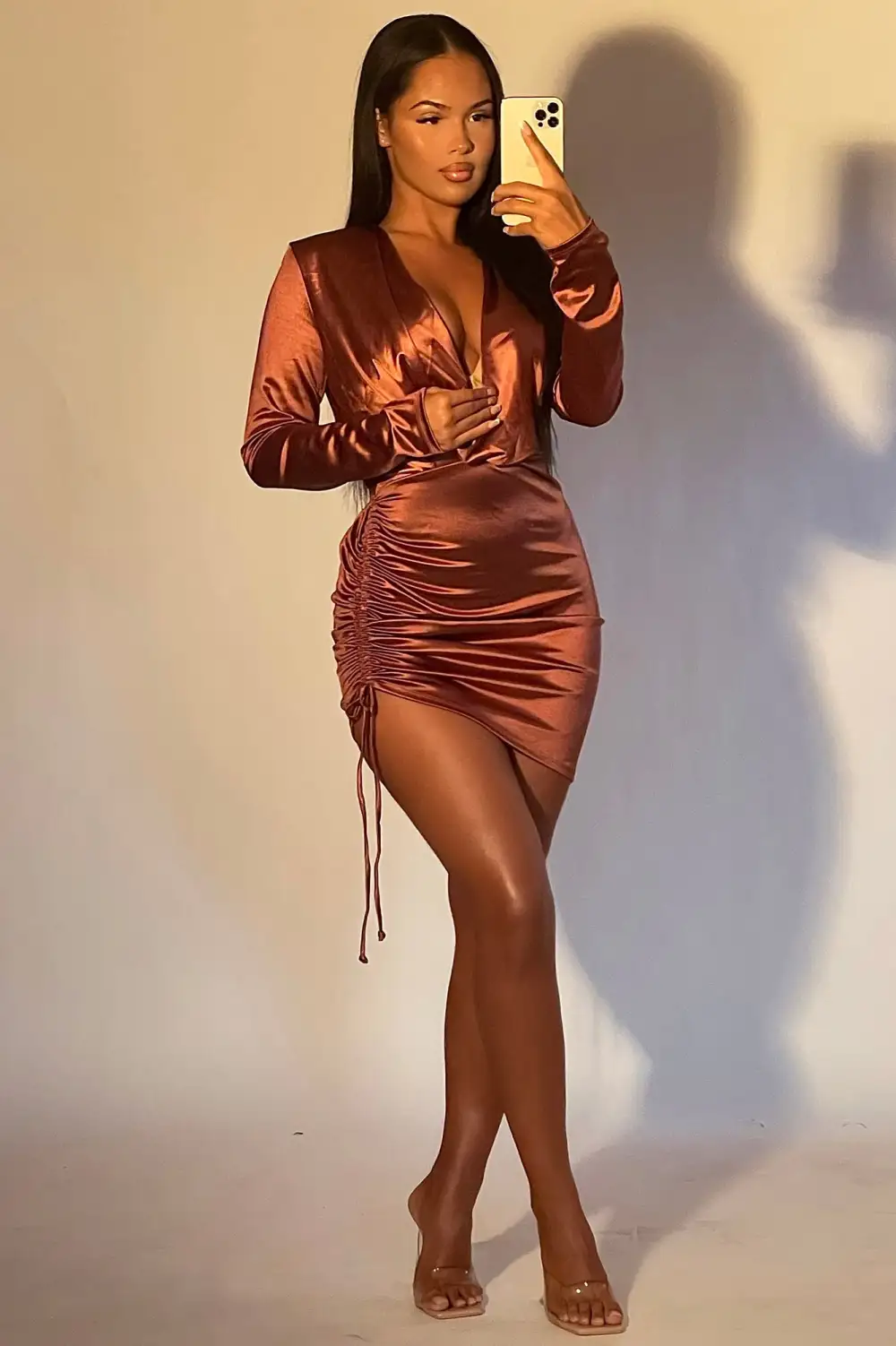 Satin Secrets Ruched Mini Dress - Rose