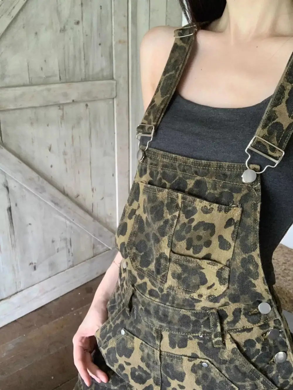 Leopard Print Denim Overalls