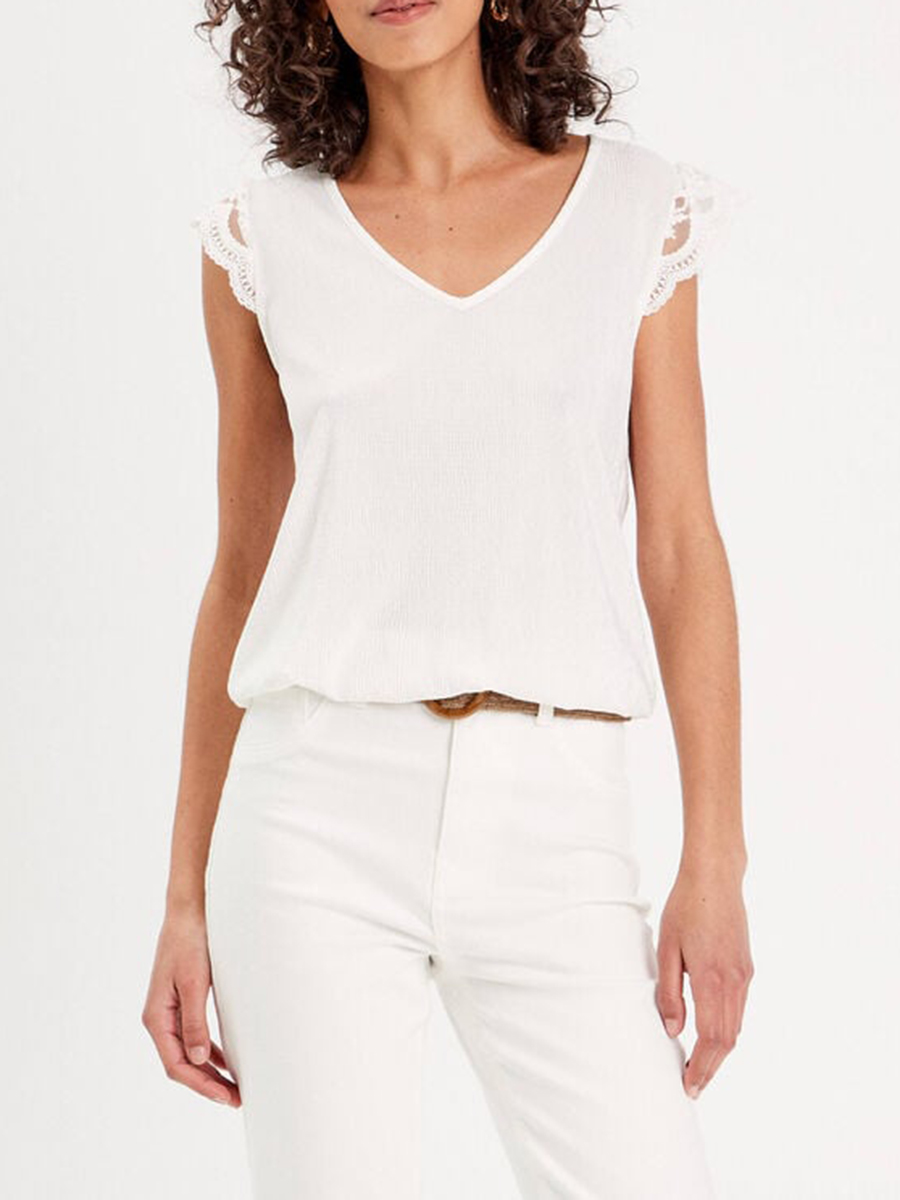 Blouse sans manches plissée ecru femme