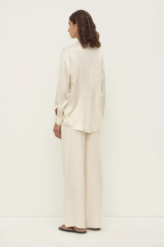 Cream Silk Wide-Leg Pant