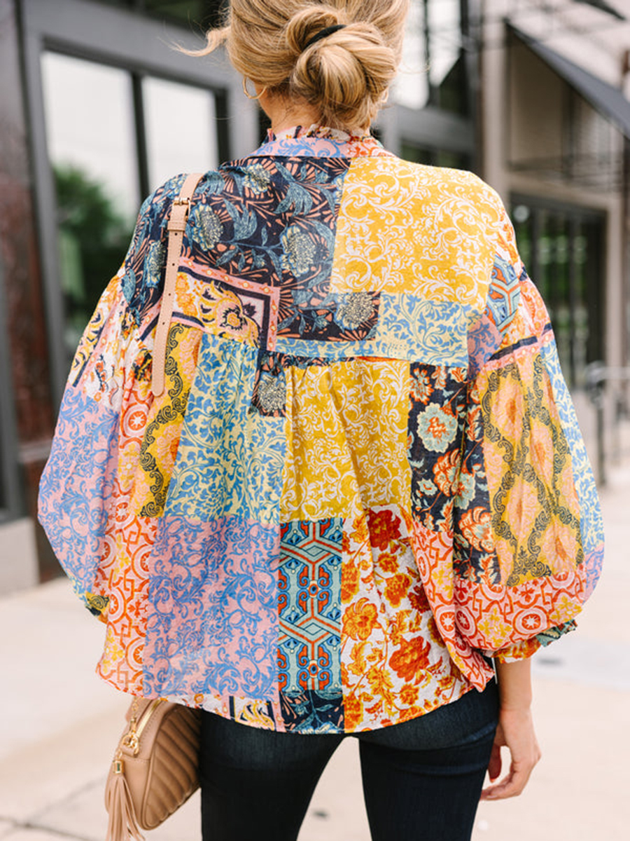 Mustard Yellow Mixed Print Blouse