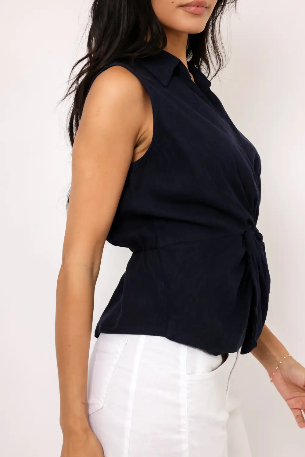 Collar Sleeveless Linen Shirt