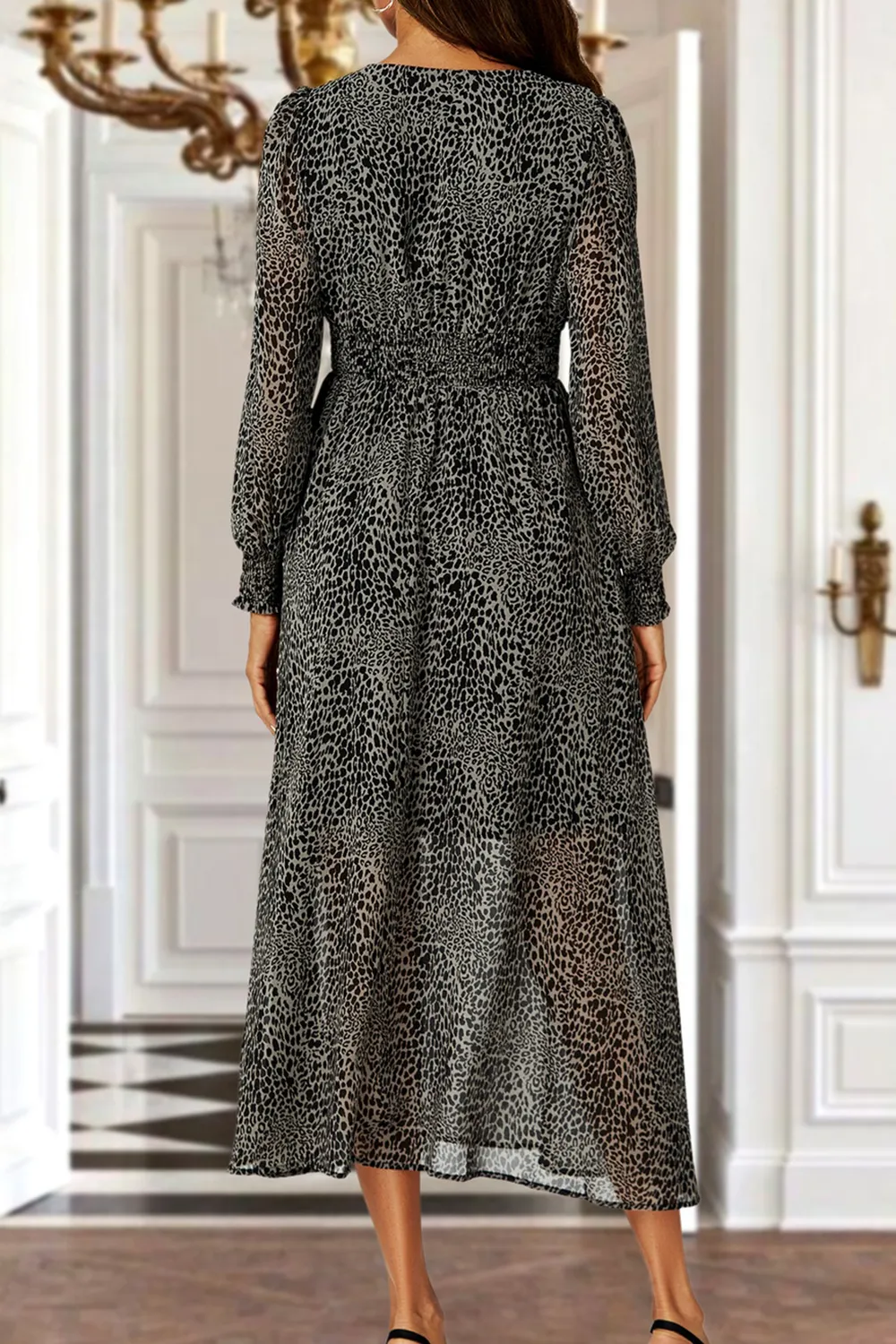 Women's Leopard Print V-Neck Dress