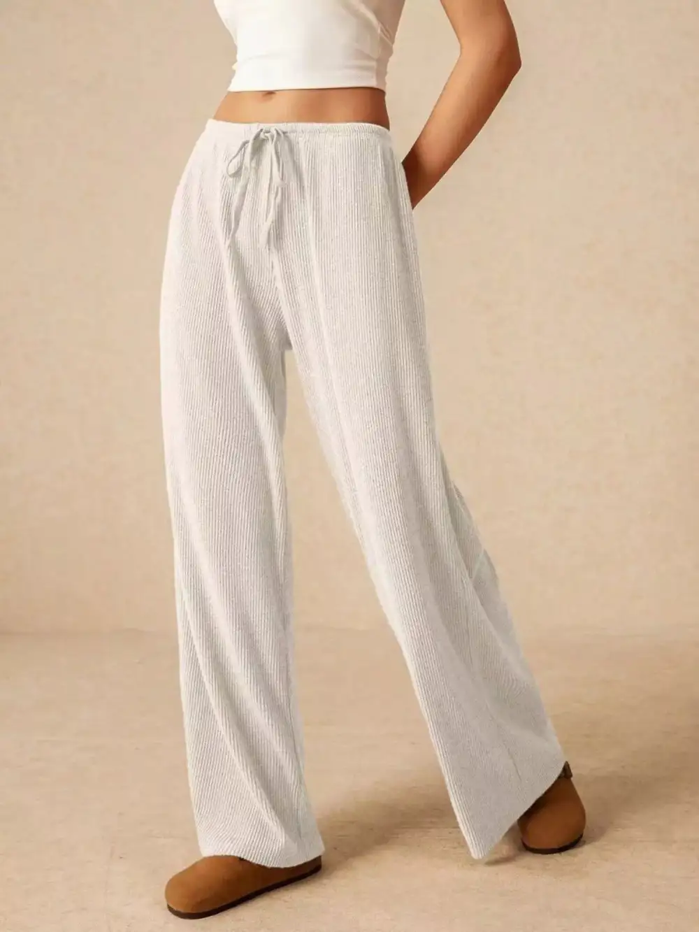 Polished Drawstring Wide Leg Pants