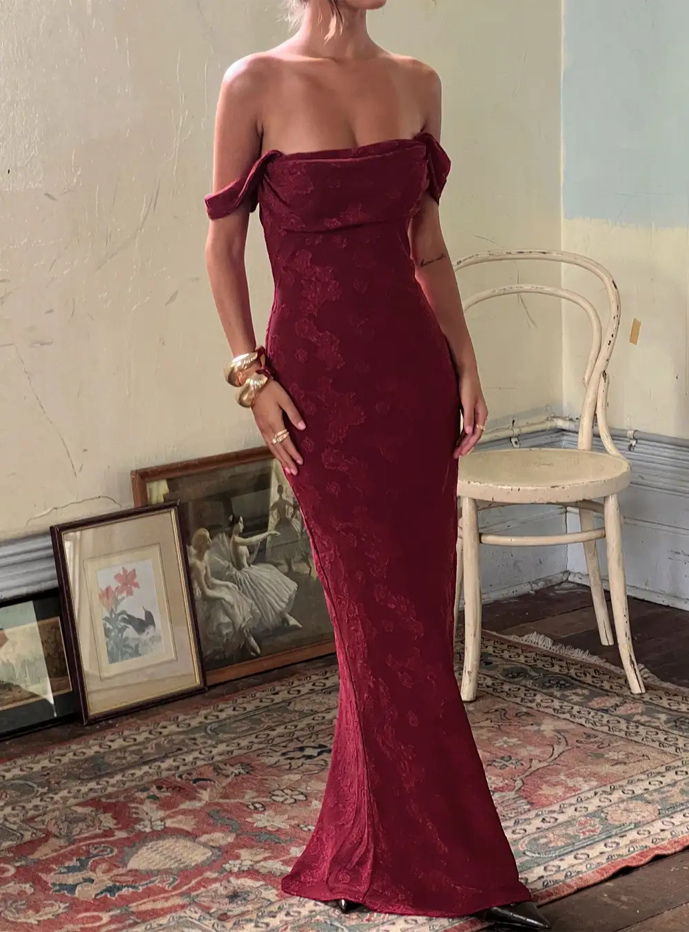 Delicate Detail Off Shoulder Maxi Dress