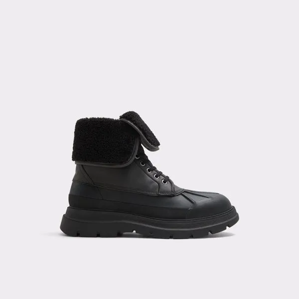 Men's Black Platform Suede Lace-Up Boots