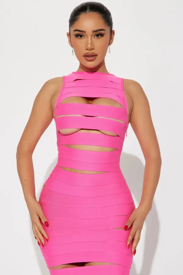 Brooke Bandage Midi Dress - Hot Pink