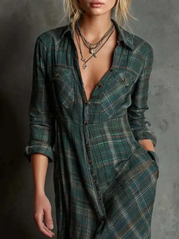 Plaid Button Front Maxi Dress