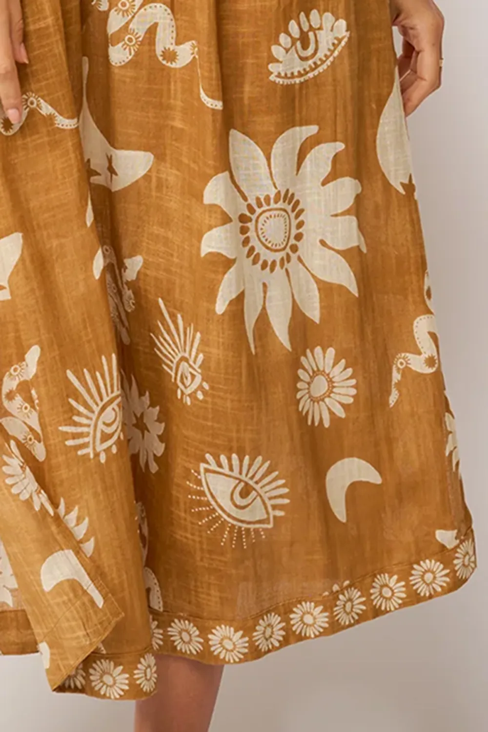 Tan Daisy Print One Shoulder Maxi Dress