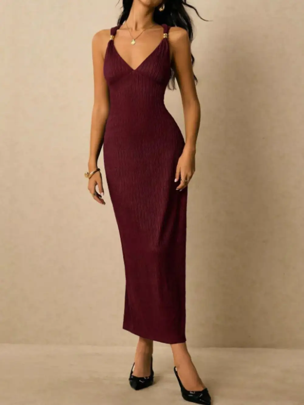 Ribbed Knit Sleeveless Midi Dress