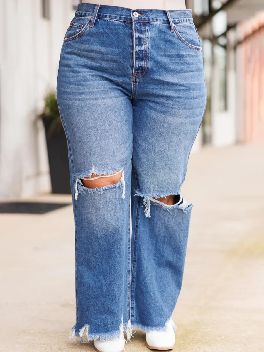 Blue perforated jeans