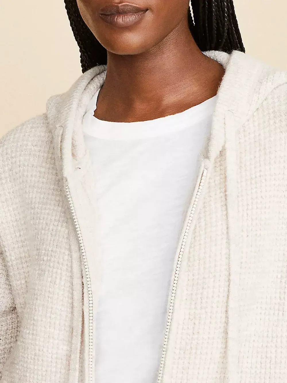 Wafflestitch Zip Hoodie Tunic Sweater