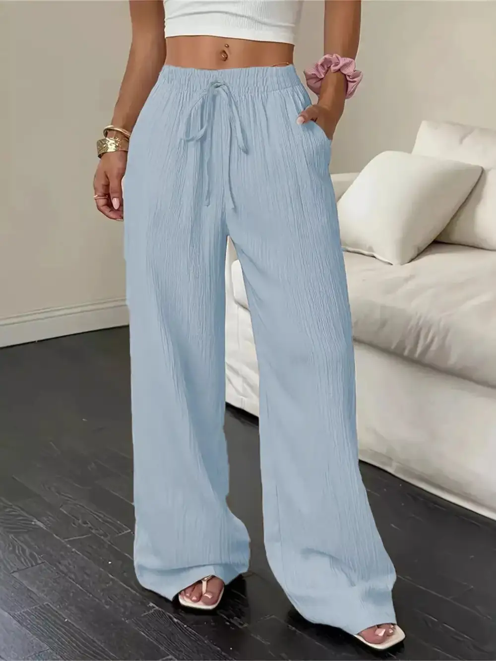 Wide Leg Pants with Drawstring