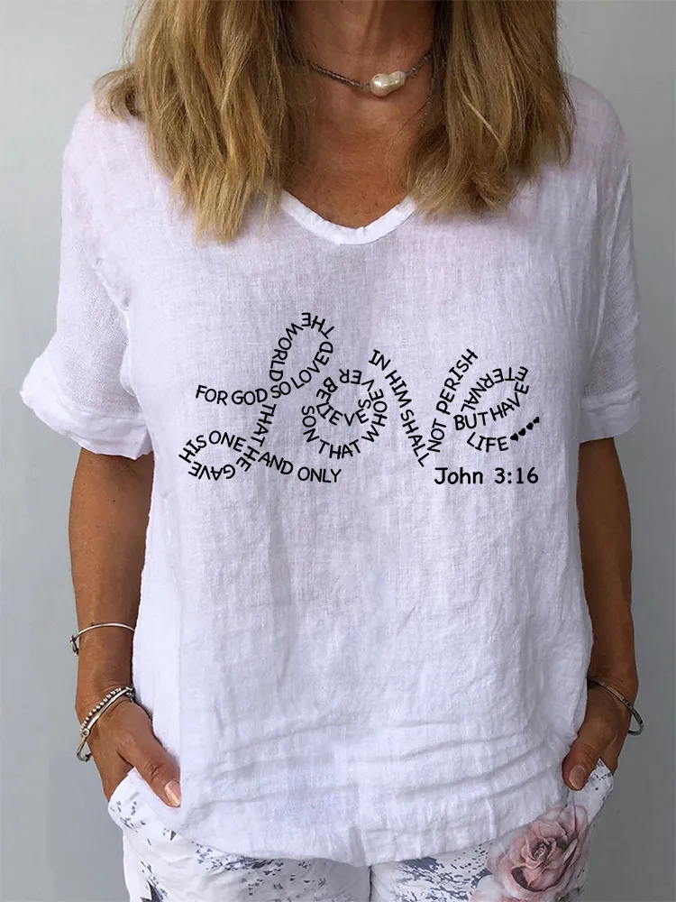 Women's For God So Loveed The World V-Neck Short-Sleeve Shirt
