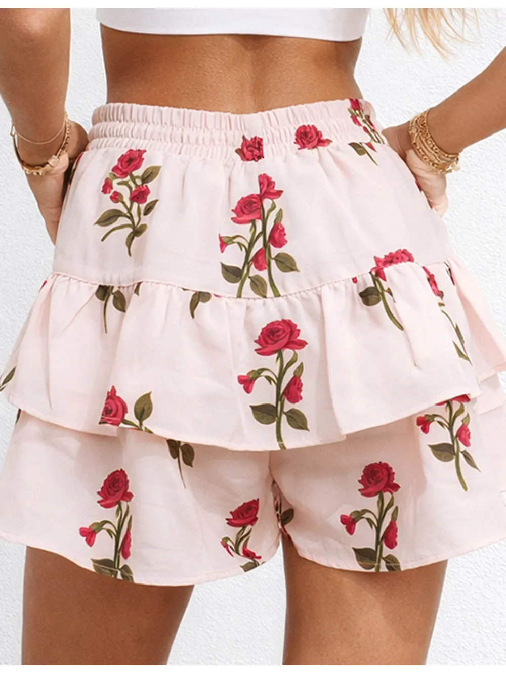 Tiered Ruffle Elastic Waist Shorts