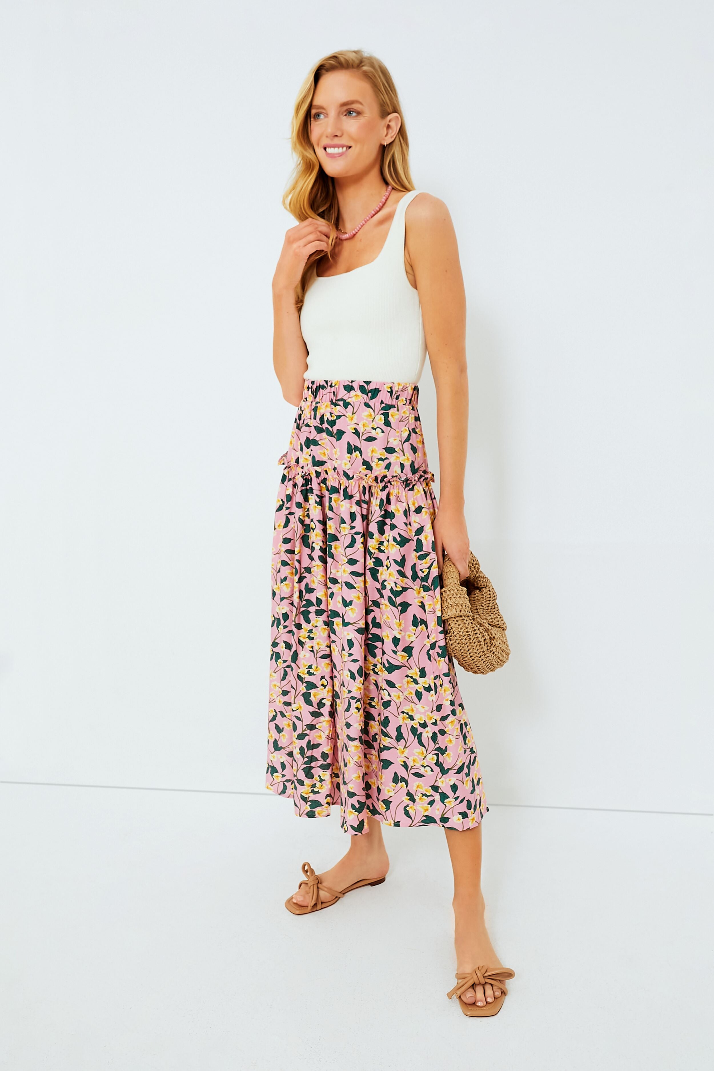 Exclusive Pink Multi Ruffled Maxi Skirt