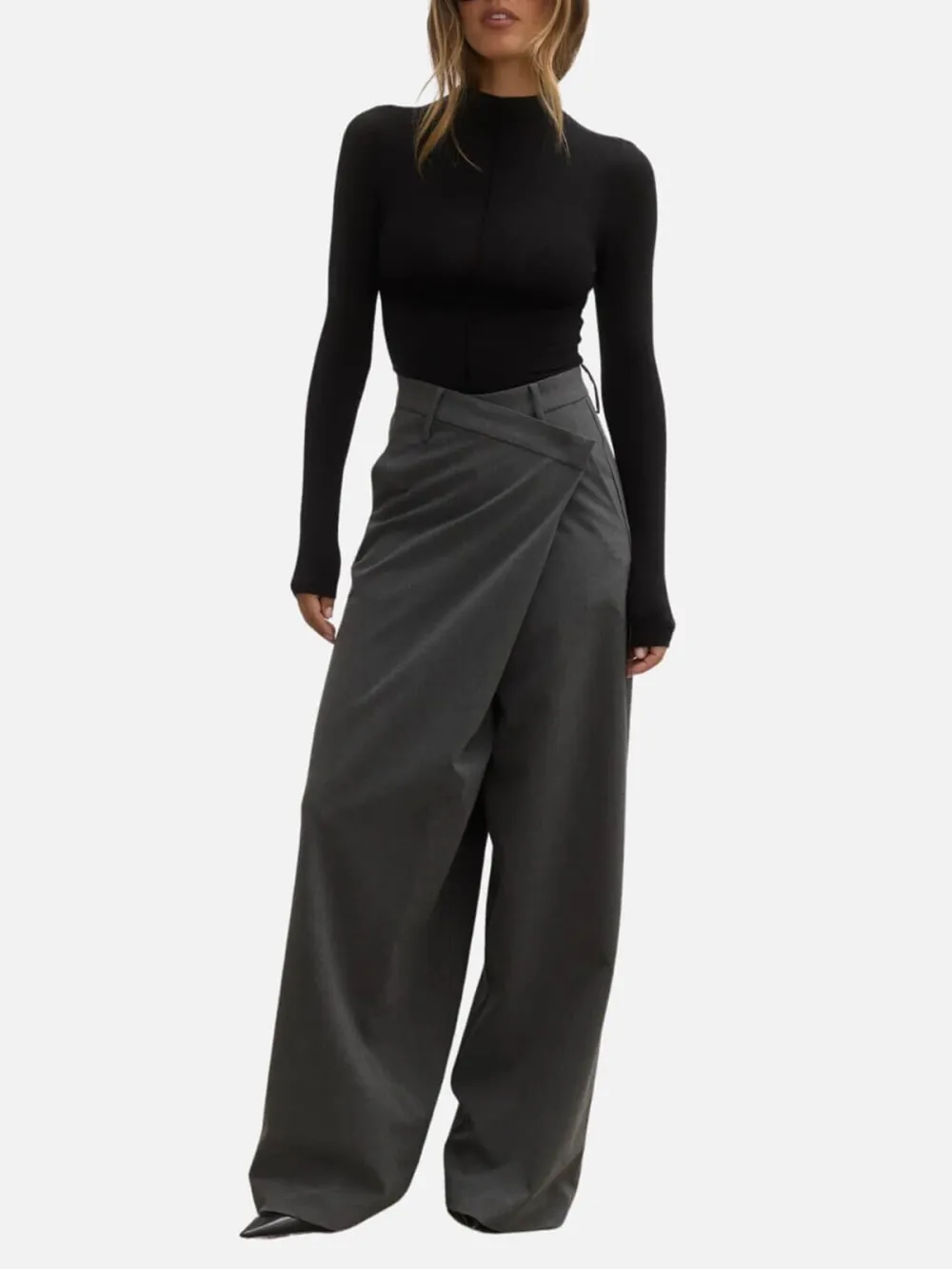 Asymmetric Wide-Leg Pants - Grey