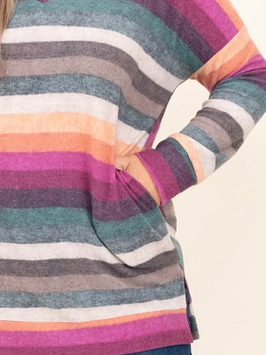 V-Neck Rainbow Stripe T-Shirt