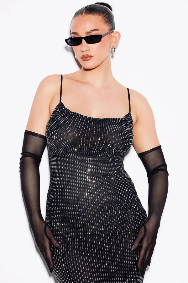 Melody Mesh Maxi Dress - Black