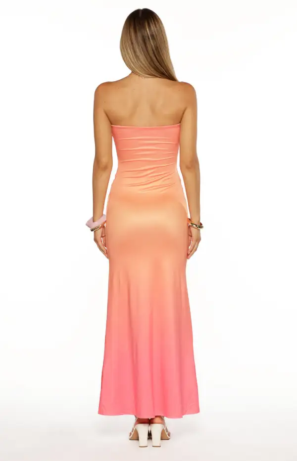 Strapless Floral Ombre Maxi Dress