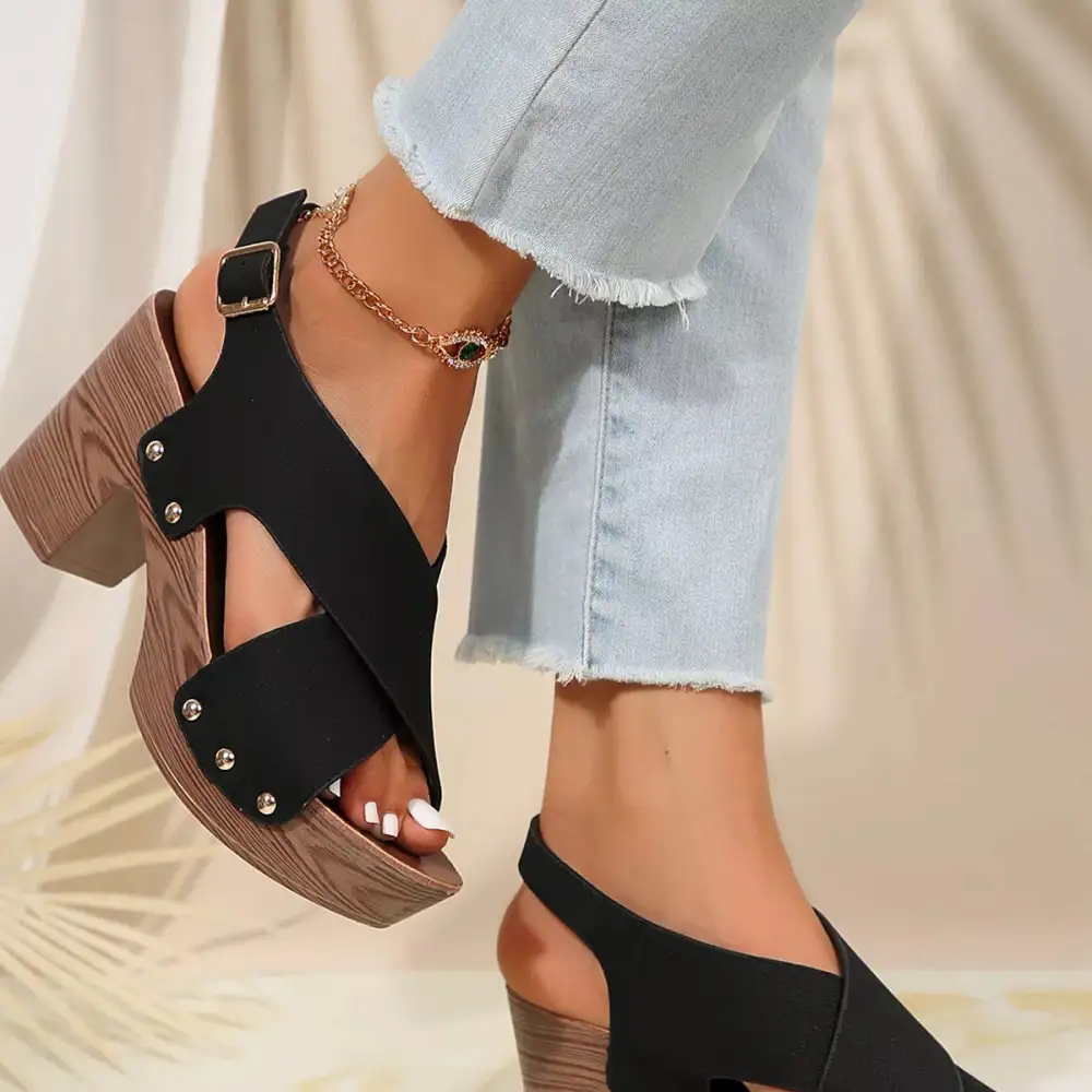 Crisscross Block Heel Sandals