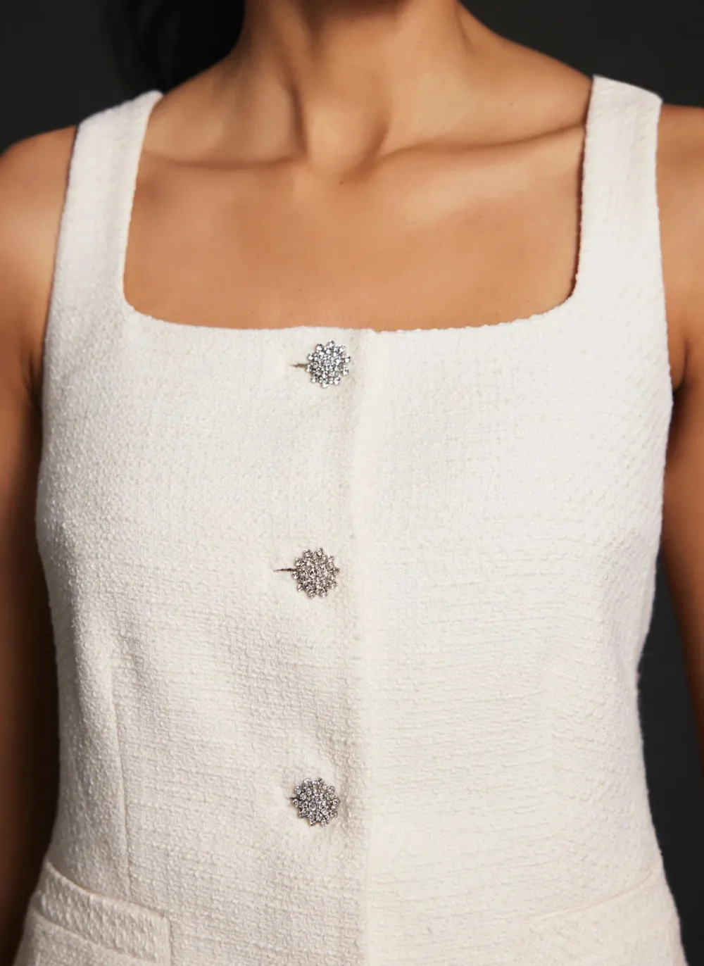 Casual Style Square Colla Ivory Top